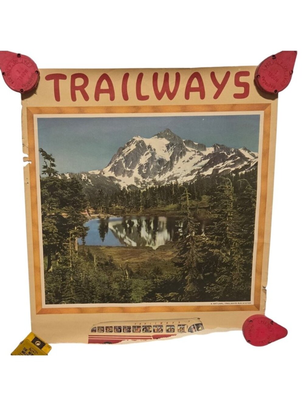 Trailways Bus System Poster Vintage AS IS READ Tour Travel Mount Shuksan WA